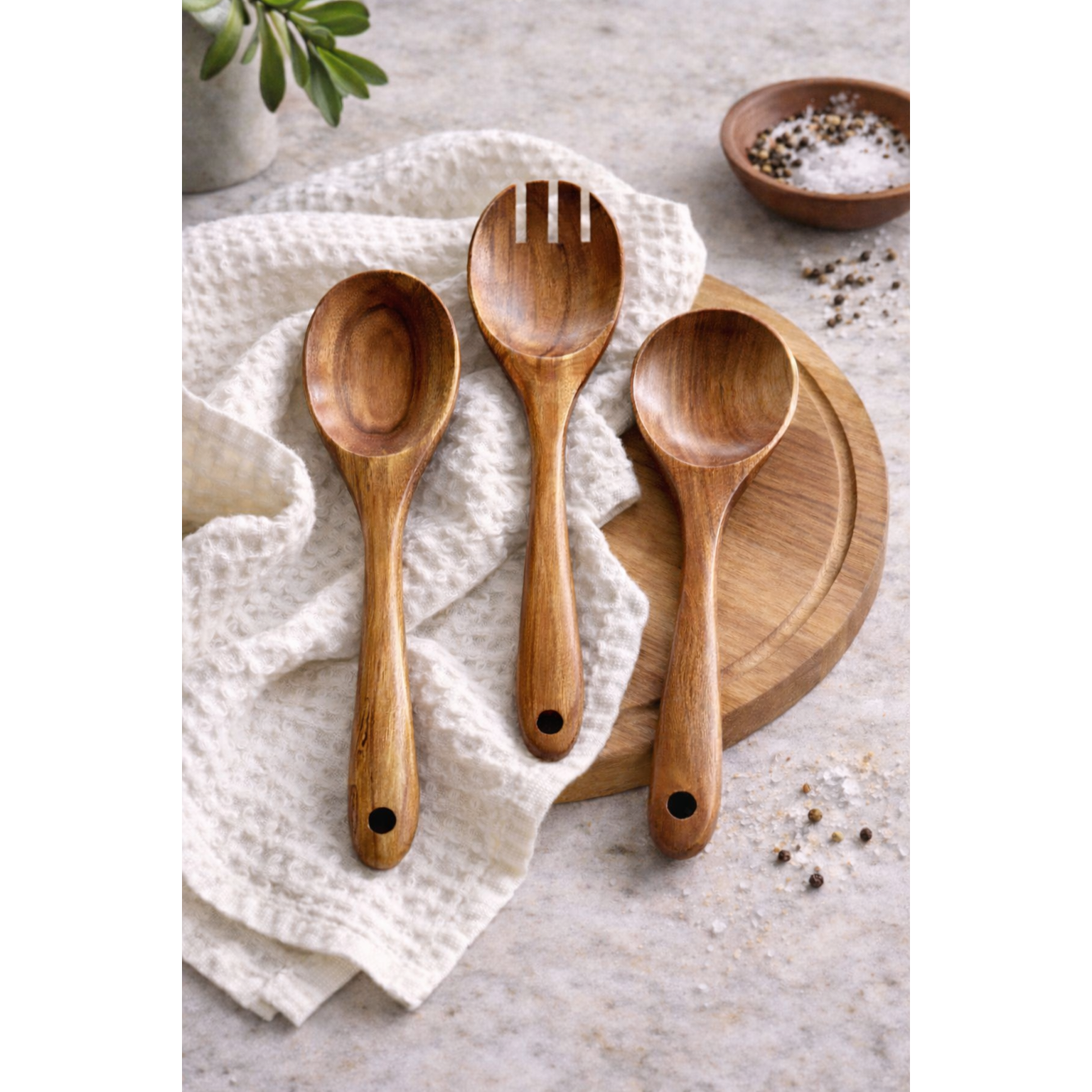 Tulum Teak Wooden Salad Serving Set - 3 Piece