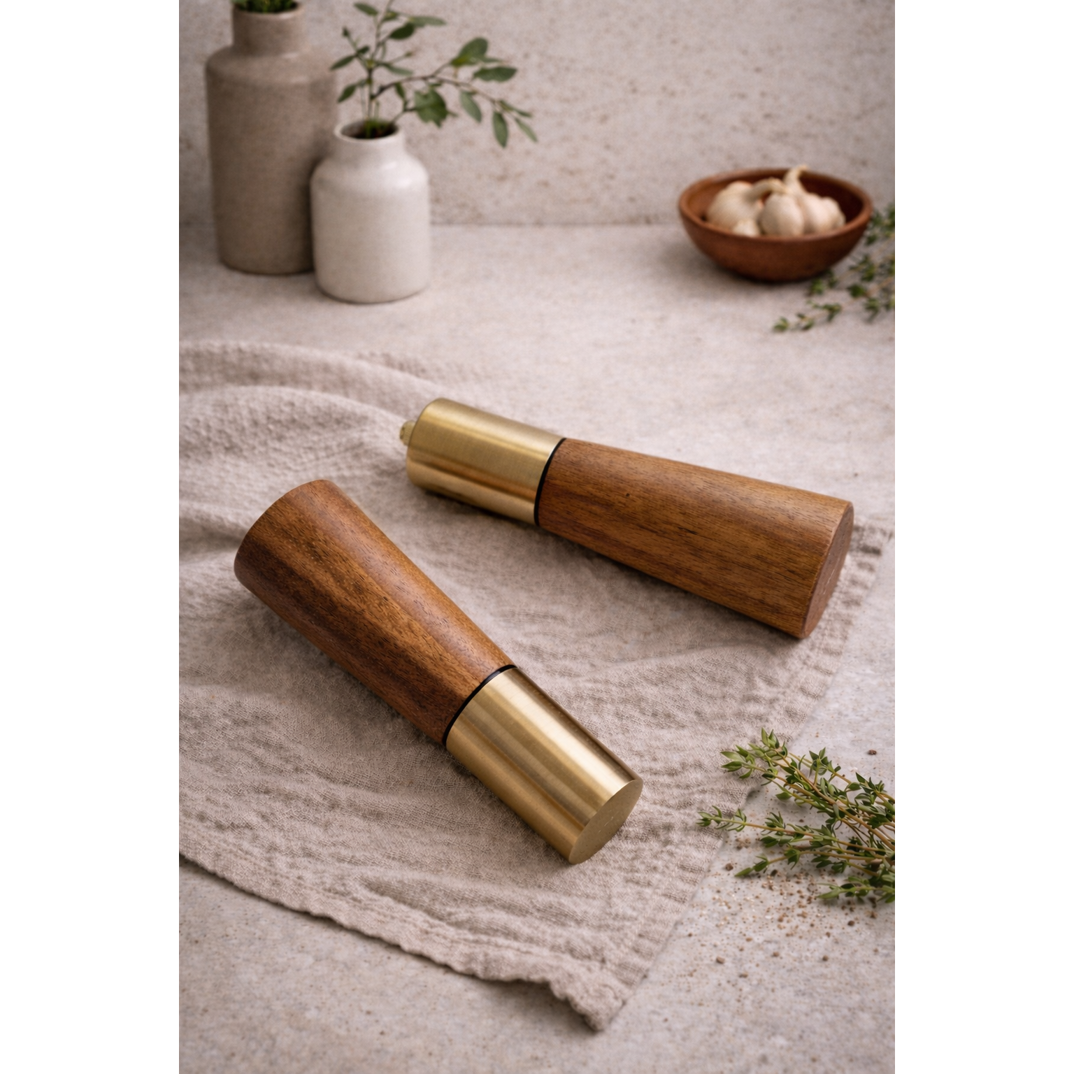 Portofino Acacia Salt and Pepper Grinders – Modern Wooden Kitchen Set
