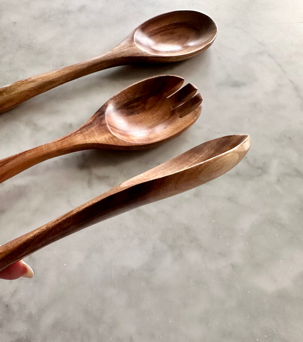 Tulum Teak Wooden Salad Serving Set - 3 Piece